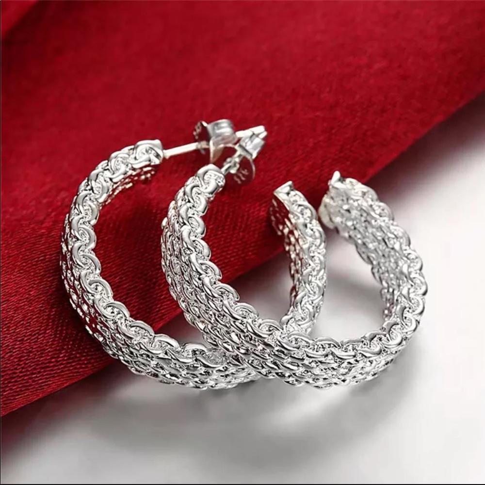 NEW 925 Sterling Silver Hoop Earrings - Picture 4 of 8